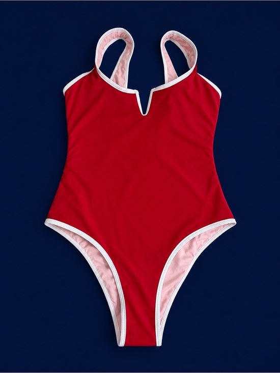 Other - Red One-Piece Swimsuit with white trim